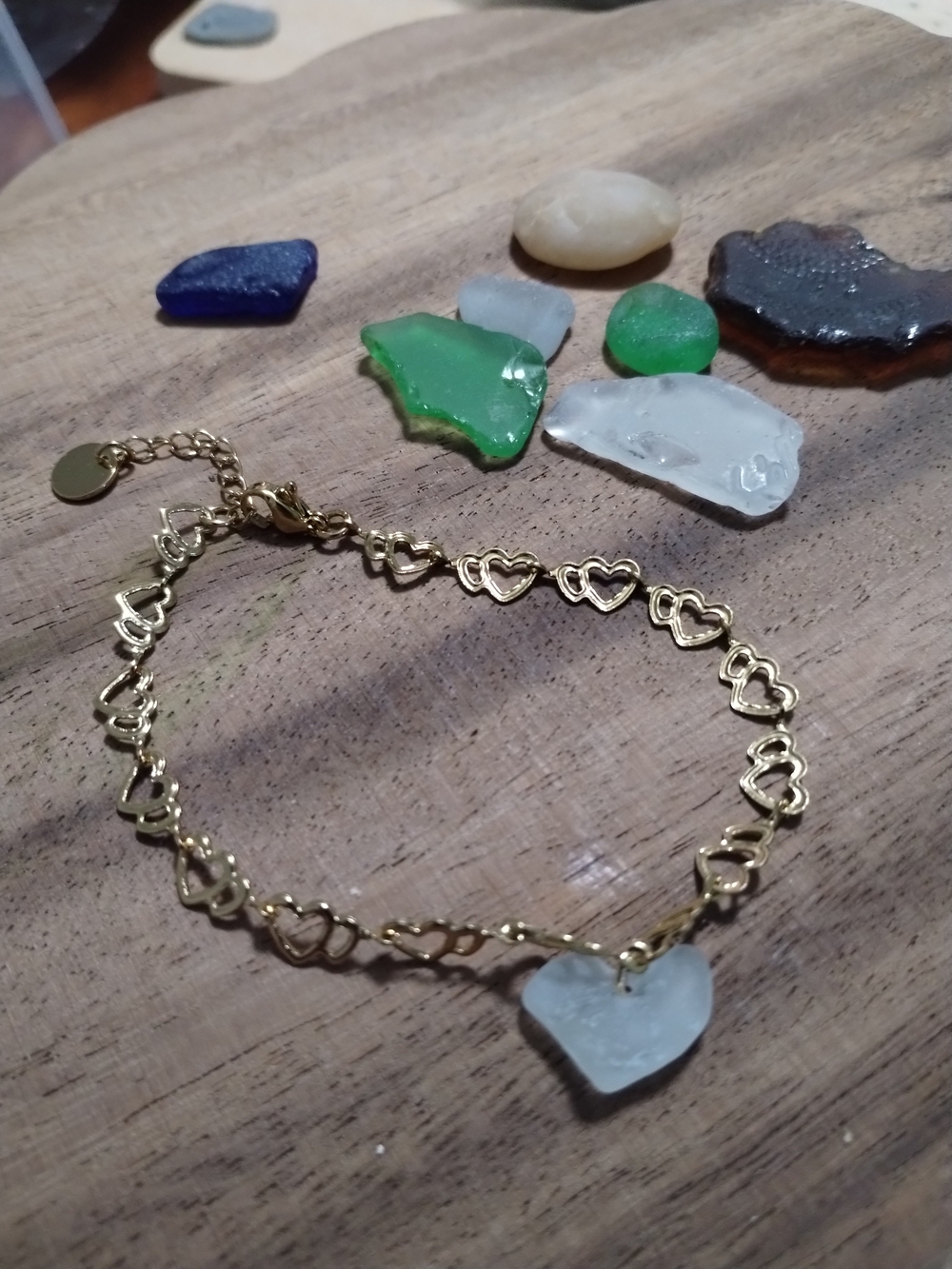 Gold-Tone Heart Link Bracelet with White Heart Pendant